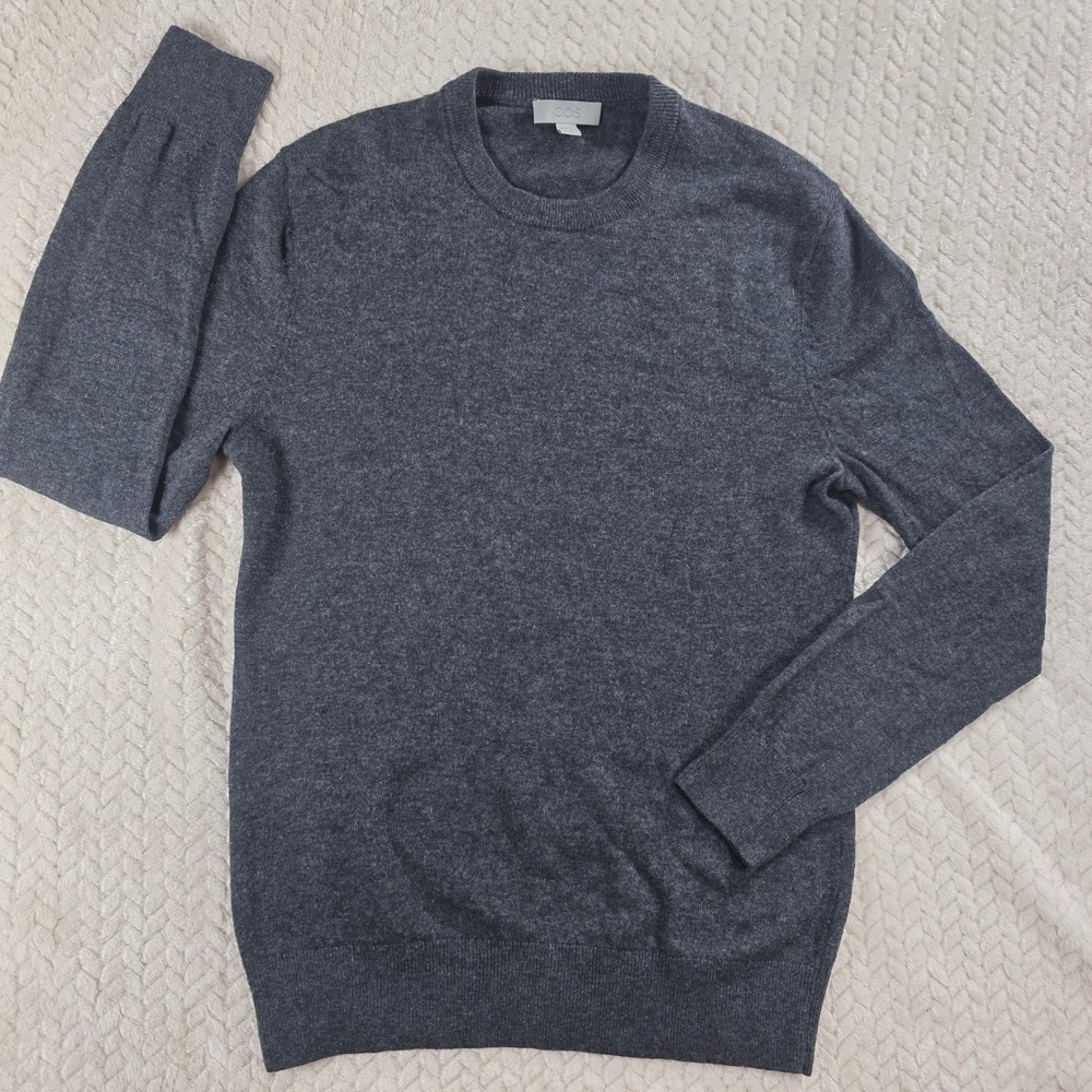 COS Men Small Charcoal Grey Wool Yak Hair Crew Neck Sweater Knit Minimalist
